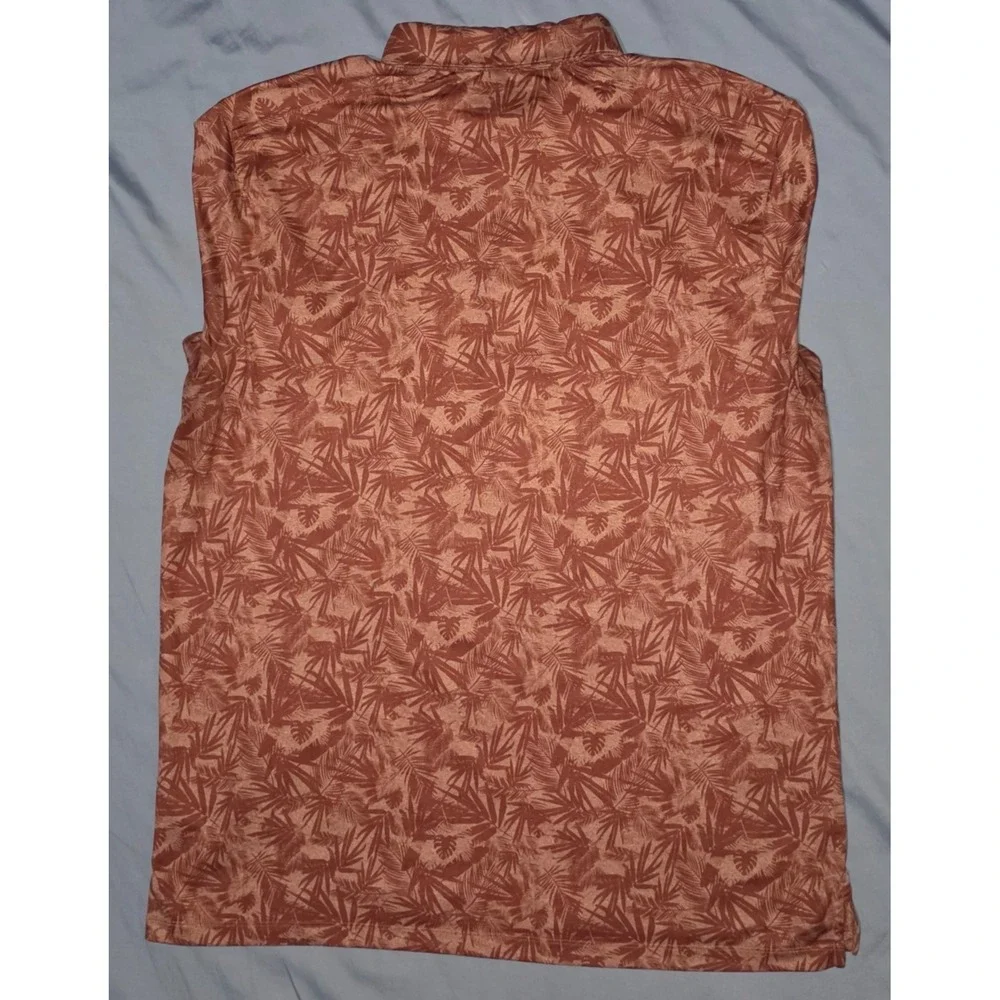 Matte Grey Red Palm AOP Print Mens Golf Polo Size XL